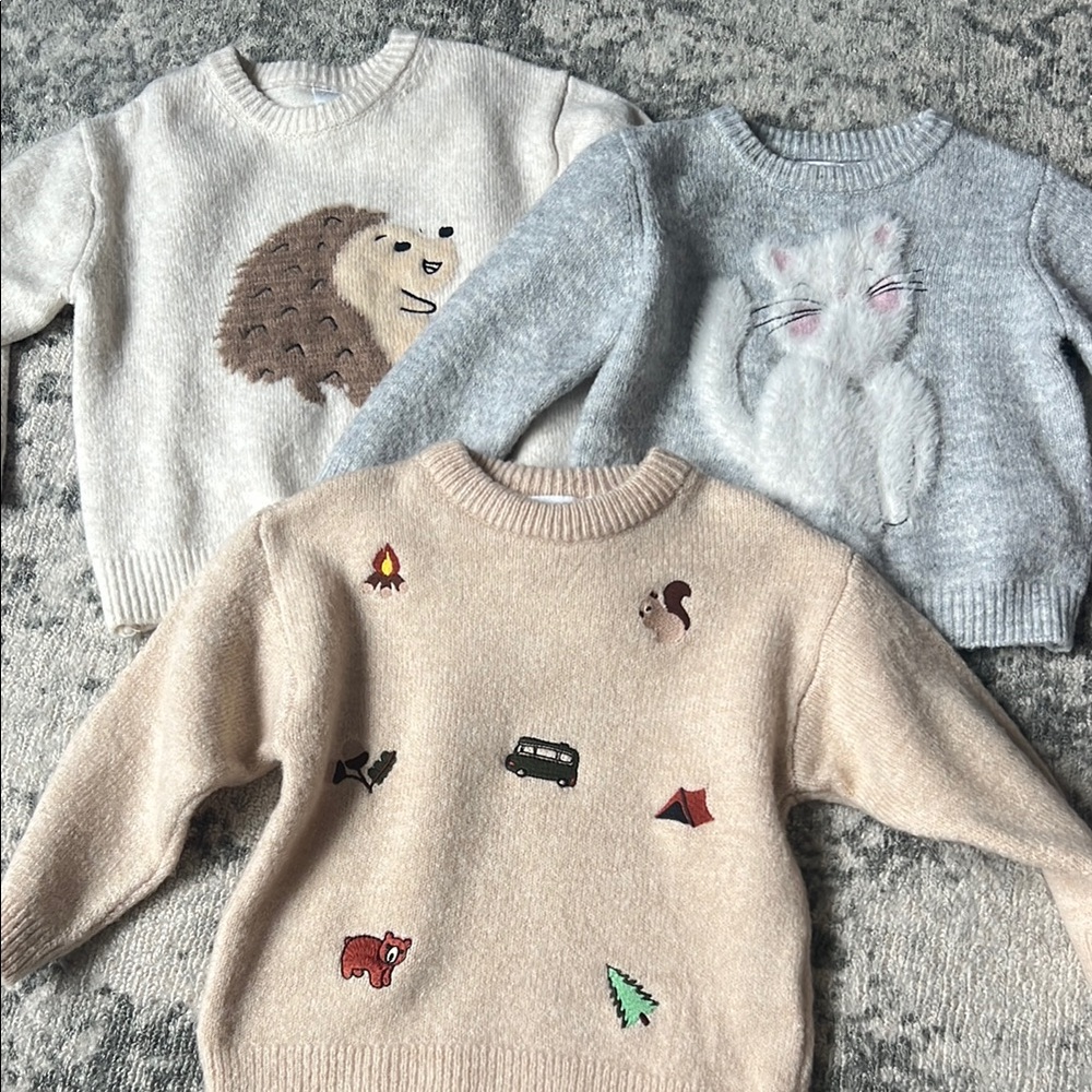 Kids Animal Sweater Set - Beige, Gray, Cream